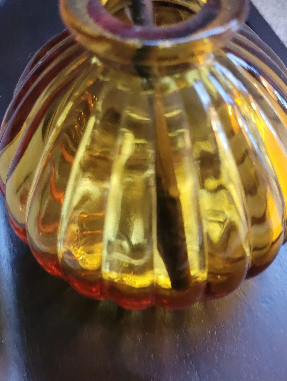 Ribbed Amber Glass Accent Vase